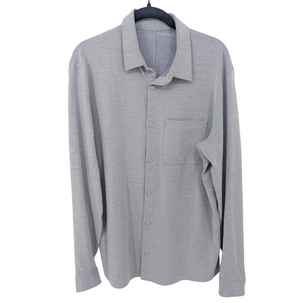 Lululemon Commission Shirt Mens Medium Gray Blue Button Up Long Sleeve Polo Top